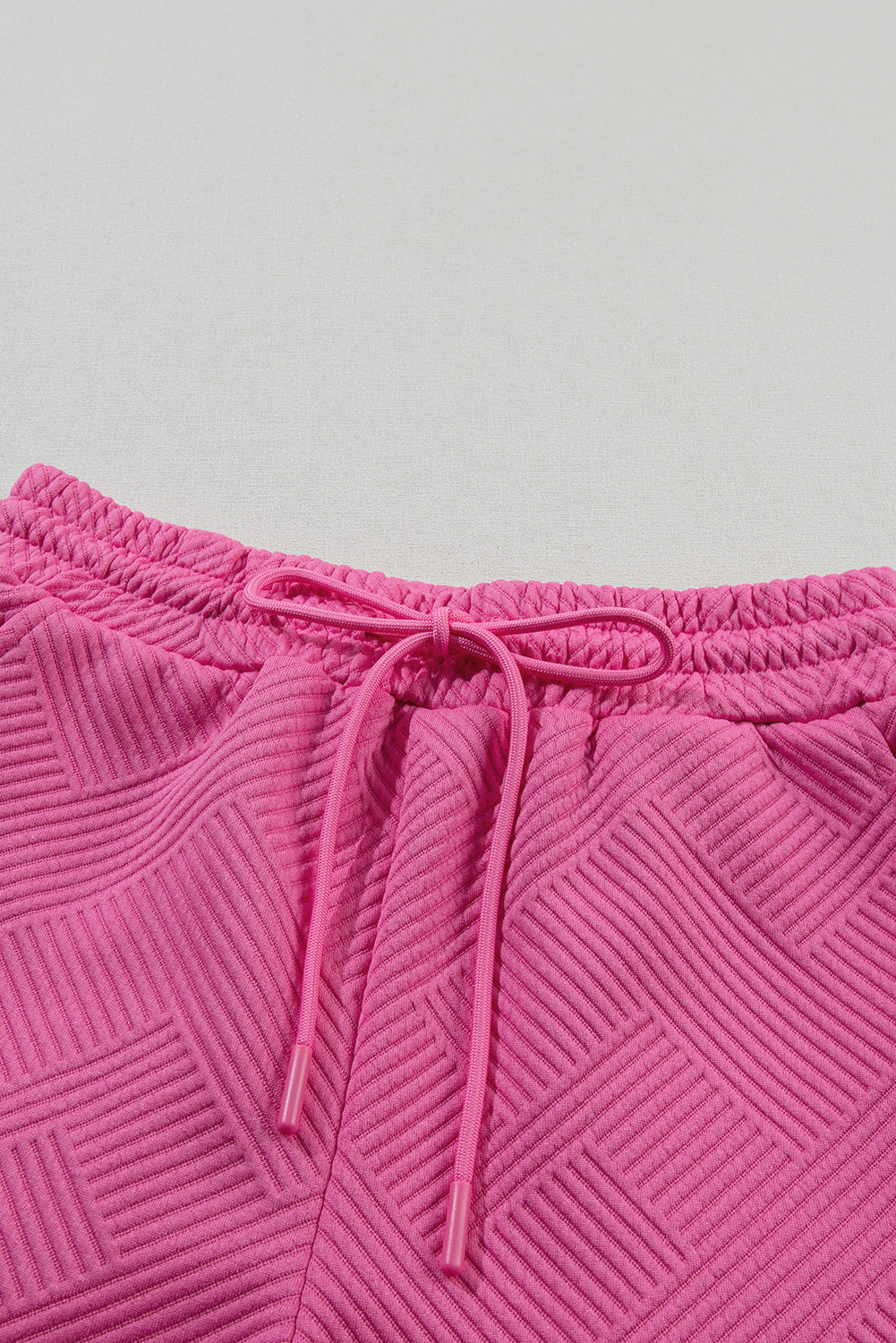 Strawberry Pink 2pcs Solid Textured Drawstring Shorts Set Short Sets JT's Designer Fashion