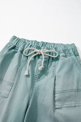 Smoke Green Mineral Wash Drawstring High Waist Wide Leg Jeans Jeans JT's Designer Fashion