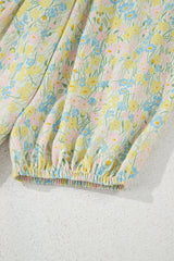 Green Floral Half Sleeve Frilled U Neck A-line Short Dress Floral Dresses JT's Designer Fashion