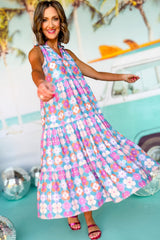 Sky Blue Frilly Split Neck Sleeveless Tiered Maxi Dress Dresses JT's Designer Fashion