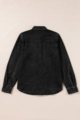 Black Flap Pocket Buttons Collared Jean Jacket Denim Jackets JT's Designer Fashion