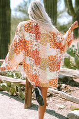 White Boho Patchwork Floral Open Front Kimono Kimonos JT's Designer Fashion