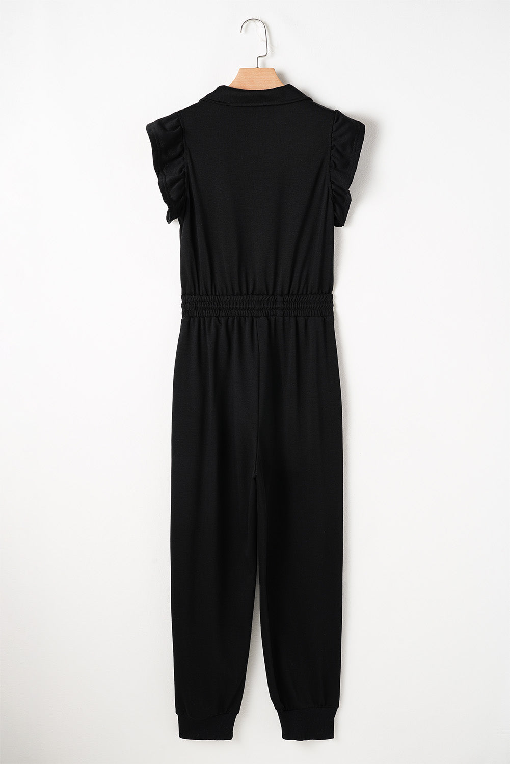 Black Zipper Flutter Sleeve Drawstring High Waist Jumpsuit Jumpsuits & Rompers JT's Designer Fashion