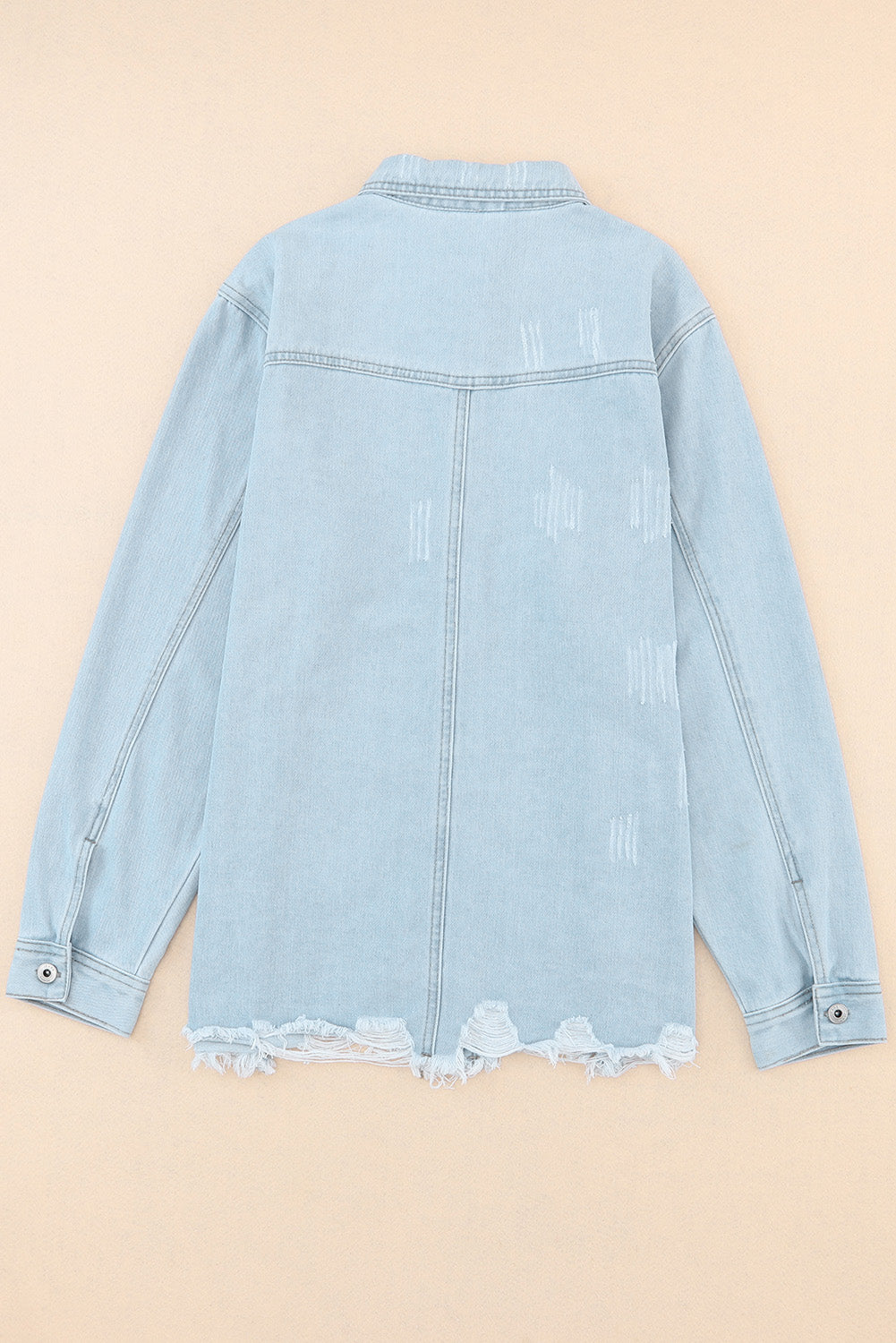 Sky Blue Flap Pocket Buttoned Raw Hem Denim Jacket Denim Jackets JT's Designer Fashion