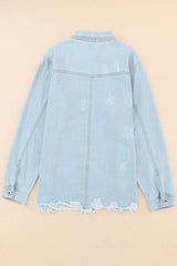 Sky Blue Flap Pocket Buttoned Raw Hem Denim Jacket Denim Jackets JT's Designer Fashion
