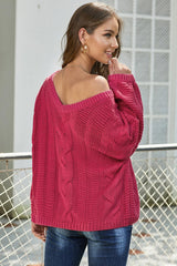 Rose Bubblegum V-Neck Braided Knit Sweater Sweaters & Cardigans JT's Designer Fashion
