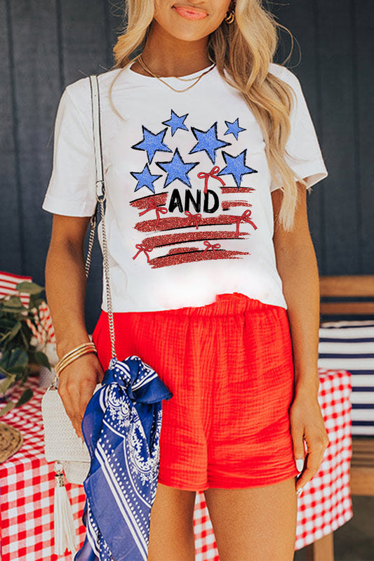 White Stars AND Stripes Bow Graphic T Shirt Graphic Tees JT's Designer Fashion