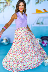 Green Bohemian Print Tiered Flare Maxi Skirt Bottoms JT's Designer Fashion