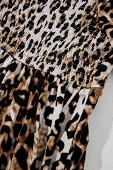 Brown Leopard Print Bubble Sleeve Square Neck Long Dress Maxi Dresses JT's Designer Fashion