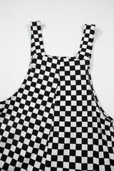 Black Checkered Print Pocketed Wide Leg Jumpsuit Jumpsuits & Rompers JT's Designer Fashion