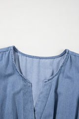 Ashleigh Blue Ruffled V Neck Smocked High Waist Denim Mini Dress Mini Dresses JT's Designer Fashion