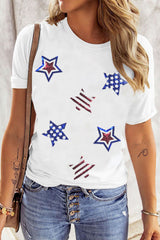 White USA Sequin Stars Patched Casual T Shirt Graphic Tees JT's Designer Fashion