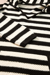 White Stripe V Neck Pocketed Drawstring Hooded Sweater Sweaters JT's Designer Fashion