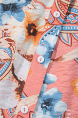 Orange Floral Print Shirred Cuff Buttoned Loose Shirt Blouses & Shirts JT's Designer Fashion