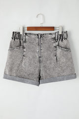Gray Zipped Light Wash Cuffed Edge Denim Shorts Denim Shorts JT's Designer Fashion