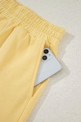 Yellow Cream Button Collar Drop Shoulder Pullover and Shorts 2pcs Outfit Short Sets JT's Designer Fashion