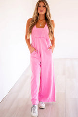 Bonbon Mineral Wash Raw Seam Patchwork Wide Leg Loose Jumpsuit Jumpsuits & Rompers JT's Designer Fashion