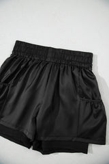 Black Elastic High Waist Pocketed Casual Shorts Casual Shorts JT's Designer Fashion