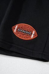 Black GAME DAY Rugby Football Graphic Pullover and Shorts Casual Outfit Short Sets JT's Designer Fashion