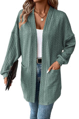 Canton Textured Knit Side Pockets Open Front Cardigan Cardigans JT's Designer Fashion