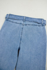 Beau Blue Western Washed Bow Knot Sash Wide Leg Jeans Jeans JT's Designer Fashion