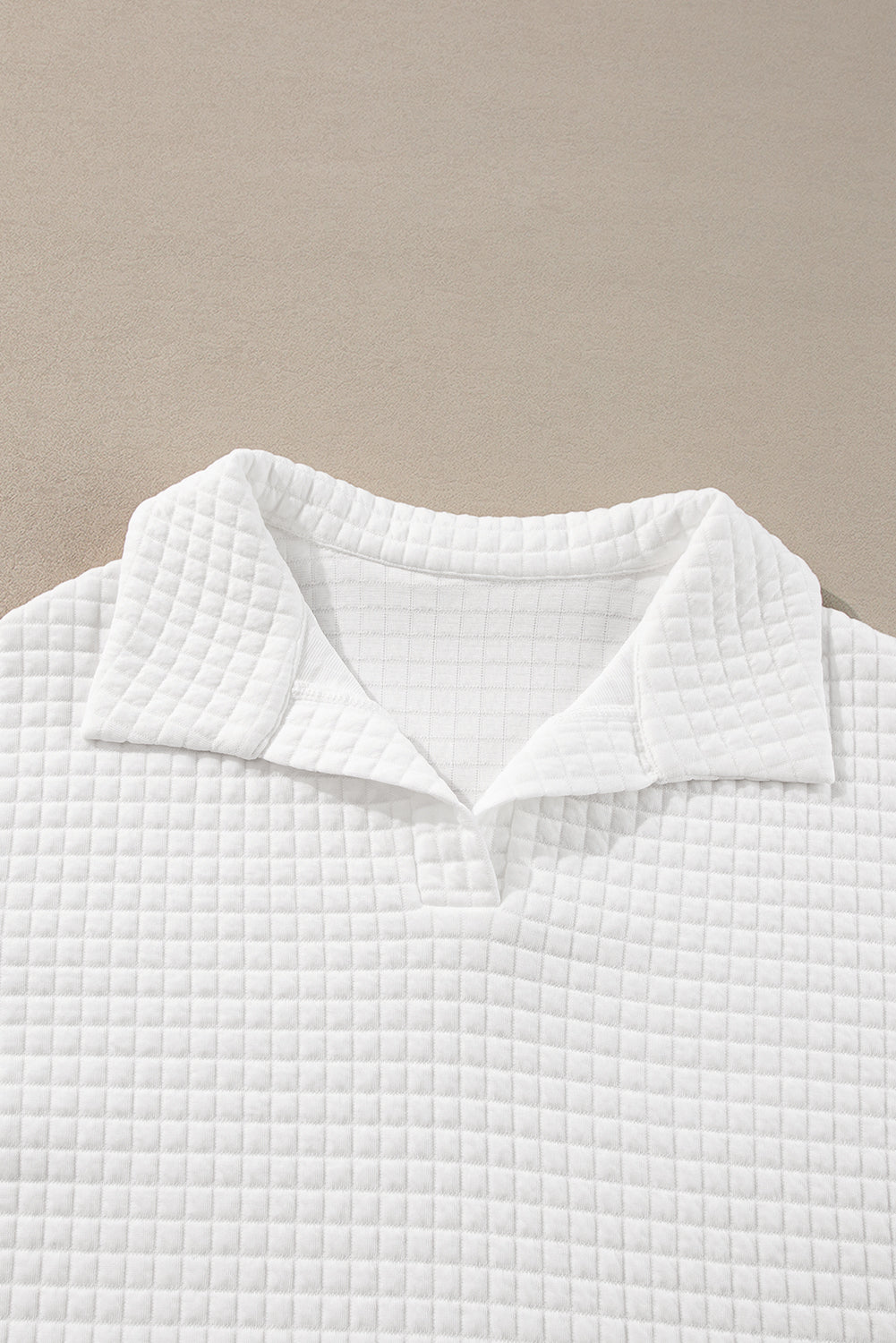 White Quilted Texture Sporty Collared Long Sleeve Top Long Sleeve Tops JT's Designer Fashion