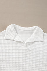 White Quilted Texture Sporty Collared Long Sleeve Top Long Sleeve Tops JT's Designer Fashion