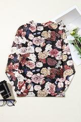 Pink Mesh Floral Print Mock Neck Long Sleeve Slim Top Long Sleeve Tops JT's Designer Fashion