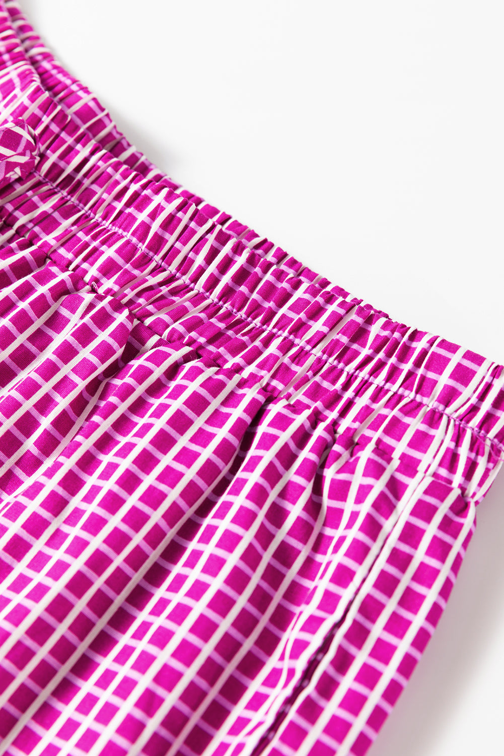Pink Plaid Print Drawstring High Waist Wide Leg Casual Pants Pants & Culotte JT's Designer Fashion