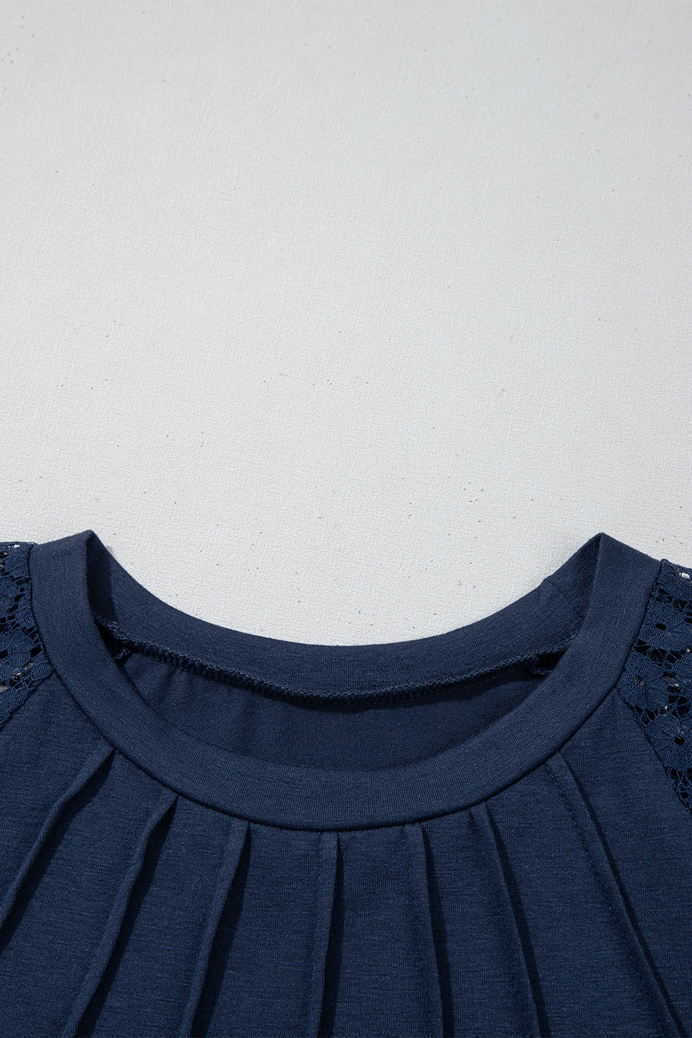 Navy Blue Contrast Lace Raglan Sleeve Pleated Detail Shift Dress T Shirt Dresses JT's Designer Fashion