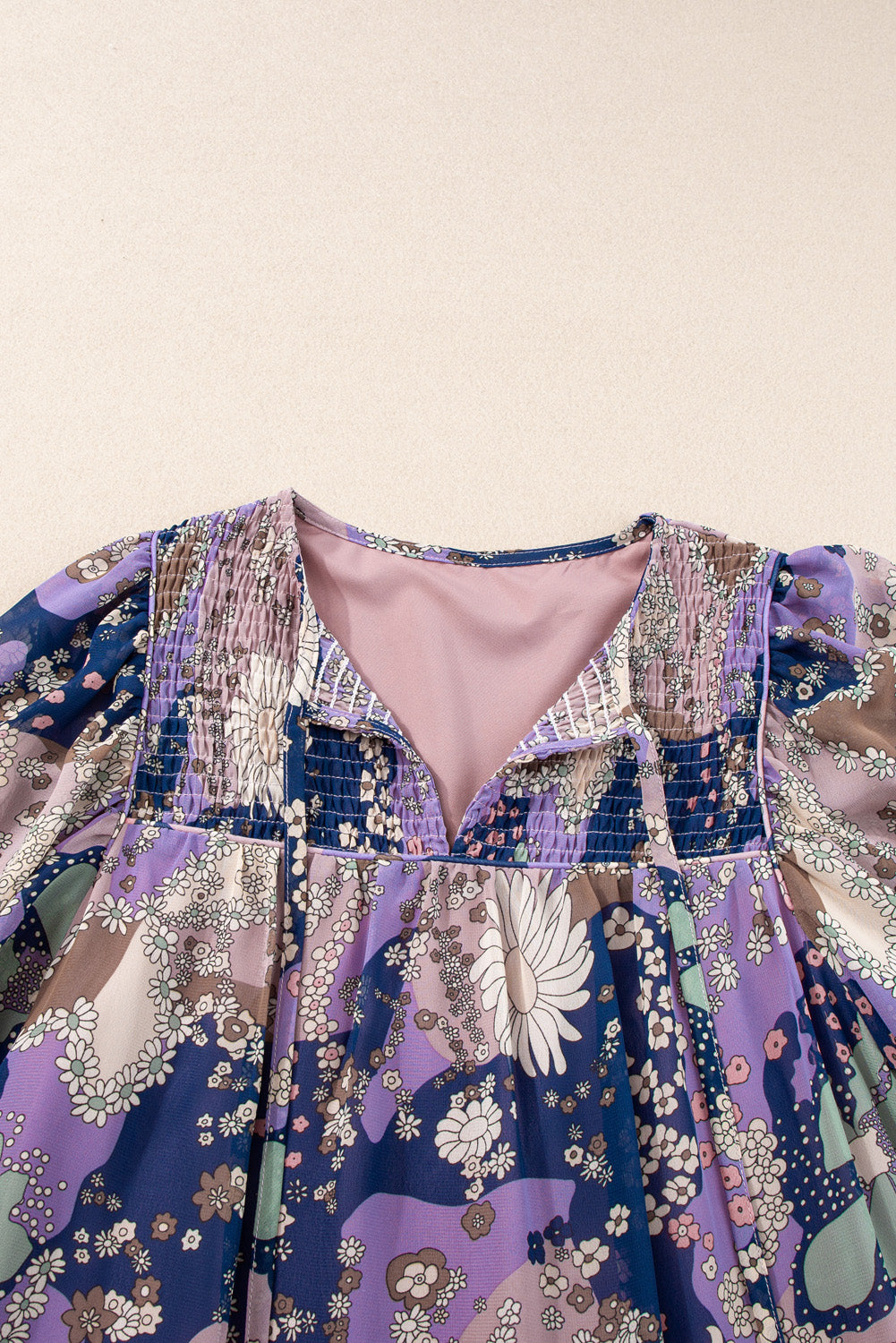 Purple Vintage Daisy Floral Puff Sleeve Ruffle Short Dress Floral Dresses JT's Designer Fashion