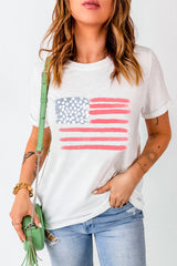 White American Flag Pattern Crew Neck Short Sleeve Tee Graphic Tees JT's Designer Fashion