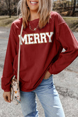 Racing Red MERRY Graphic Corded Christmas Sweatshirt Graphic Sweatshirts JT's Designer Fashion