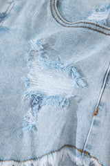 Beau Blue High Rise Distressed Raw Hem Denim Shorts Denim Shorts JT's Designer Fashion