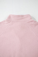 Fushia Stand Neck Half Button Zip Pocket Plush Sweatshirt Sweatshirts & Hoodies JT's Designer Fashion