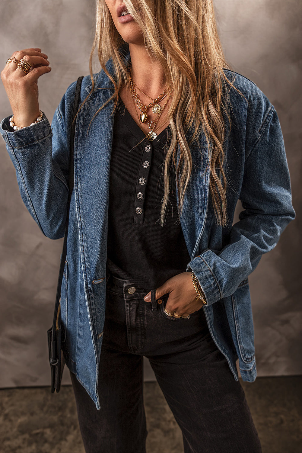 Sail Blue Side Pockets Lapel Collar Denim Jacket Denim Jackets JT's Designer Fashion