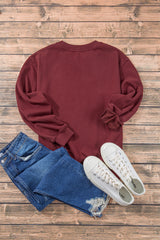 Burgundy Plain Drop Shoulder Crewneck Pullover Sweatshirt Sweatshirts & Hoodies JT's Designer Fashion