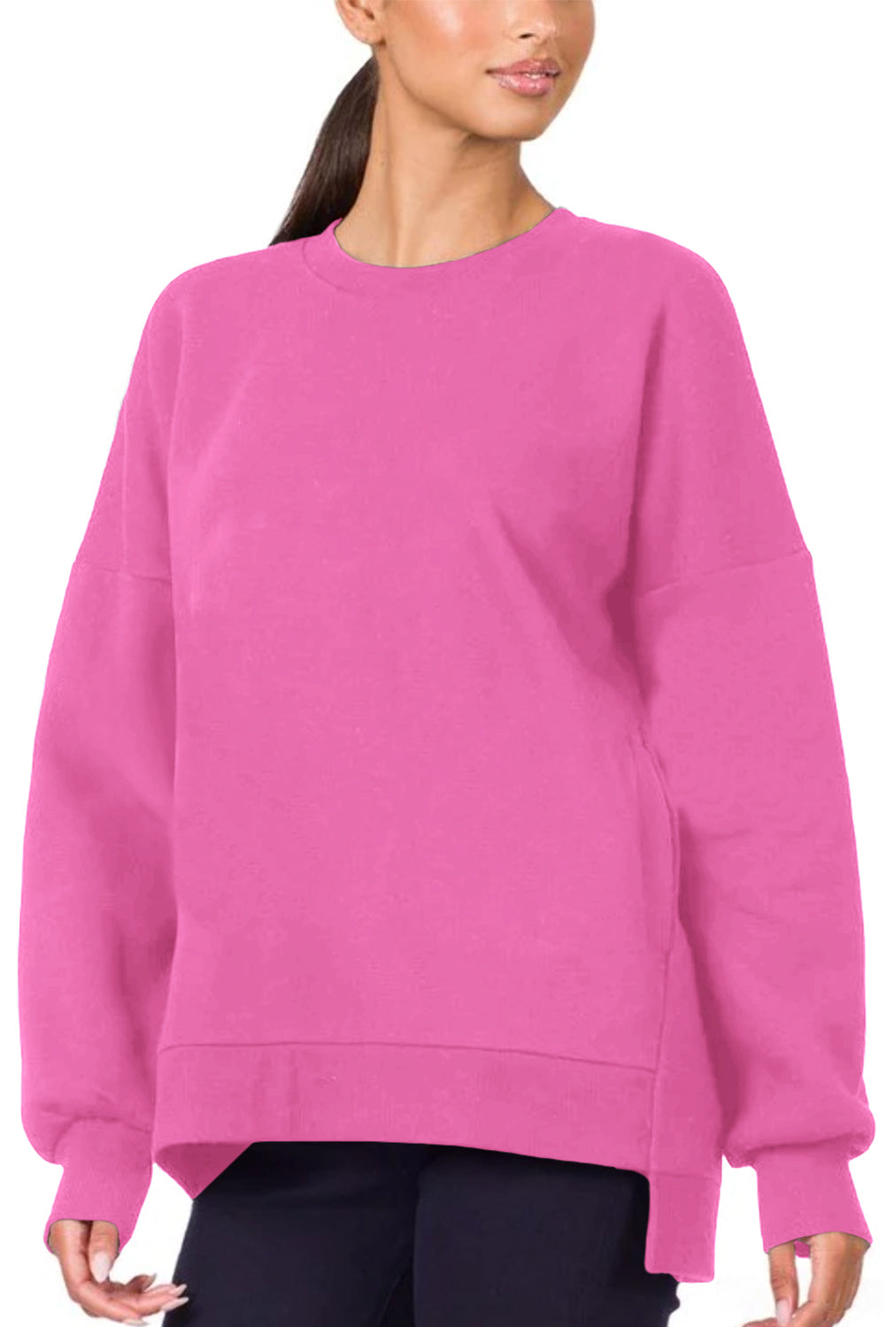 Plain Drop Shoulder High Low Sweatshirt Sweatshirts & Hoodies JT's Designer Fashion