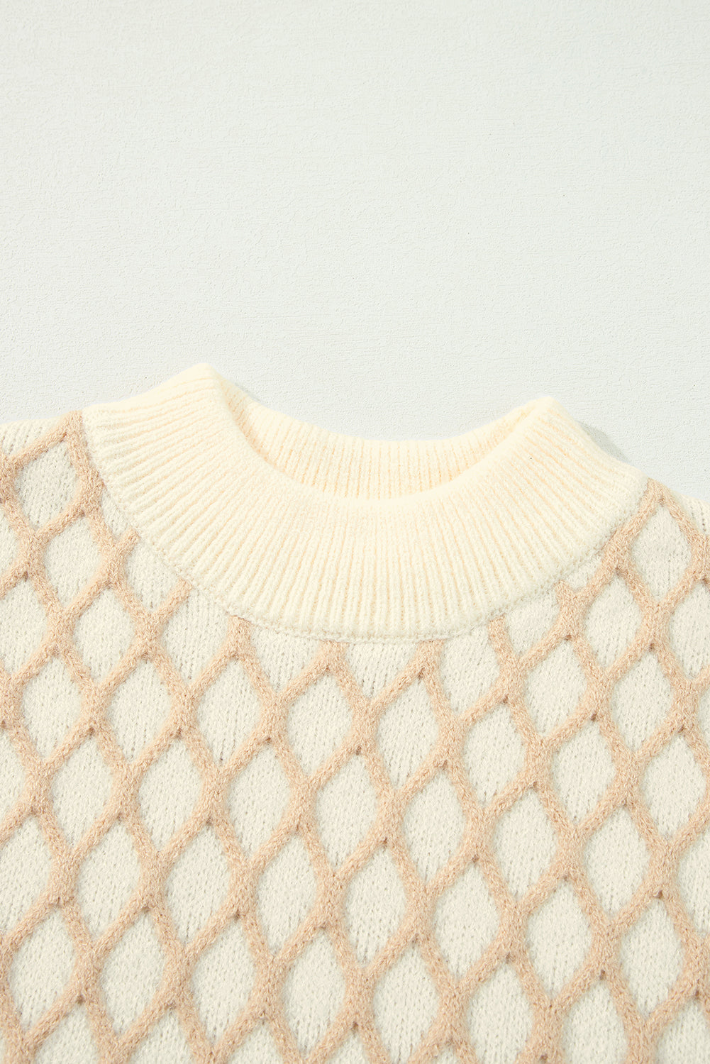 Oatmeal Diamond Knit Drop Shoulder Loose Sweater Sweaters JT's Designer Fashion
