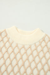 Oatmeal Diamond Knit Drop Shoulder Loose Sweater Sweaters JT's Designer Fashion