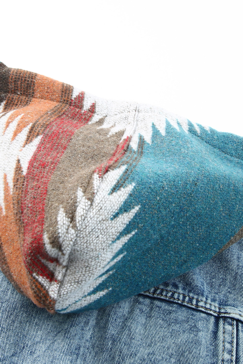 Multicolor Aztec Print Frayed Hem Denim Jacket Denim Jackets JT's Designer Fashion