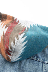 Multicolor Aztec Print Frayed Hem Denim Jacket Denim Jackets JT's Designer Fashion