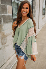 Grass Green Crochet Detail Exposed Seam High Low Loose Top Long Sleeve Tops JT's Designer Fashion