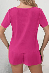 Bright Pink Casual Pleated Short Two-piece Set Short Sets JT's Designer Fashion