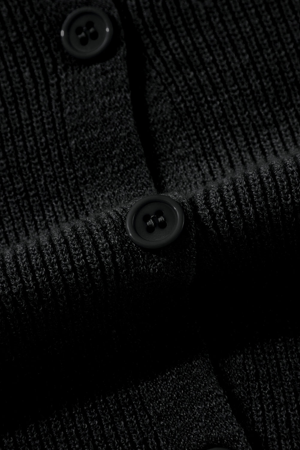 Black Lightweight Ribbed Knit Button Front V Neck Cardigan Cardigans JT's Designer Fashion