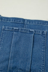 Dusk Blue Adjustable Tie Straps Cropped Wide Leg Denim Overalls Jumpsuits & Rompers JT's Designer Fashion
