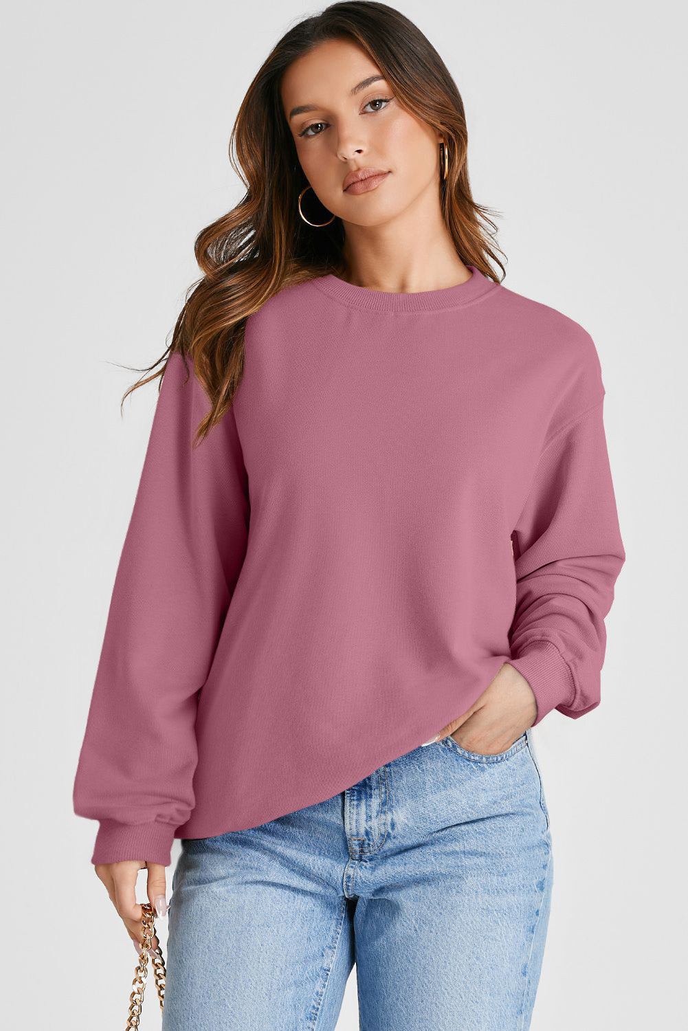 Valerian Plain Drop Shoulder Crewneck Pullover Sweatshirt Sweatshirts & Hoodies JT's Designer Fashion