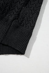 Black Eyelet Pattern Detail V Neck Drop Shoulder Sweater Sweaters JT's Designer Fashion