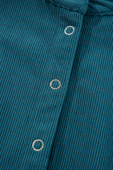 Blue Corduroy Snap Buttons Empire Waist Bracelet Sleeve Dress Mini Dresses JT's Designer Fashion