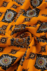 Orange Western Geometric Print Tiered Frilled Loose Fit Midi Dress Midi Dresses JT's Designer Fashion